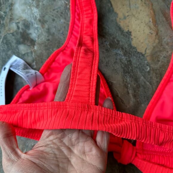 TOPSHOP Wide Rib Longline Bikini Top NWT Tie Front Size 12 Neon Coral - Picture 4 of 5